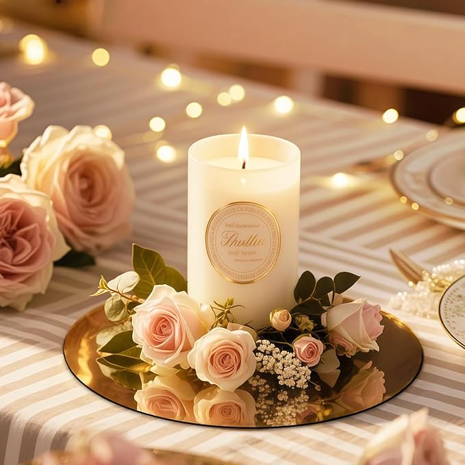 10PCS Gold Round Mirror Centerpieces for Tables Acrylic Circle Mirror Tray Candle Plate for DIY Craft Wedding Birthday Table Decorations Valentine Party Wall Decor (10inch/25cm)