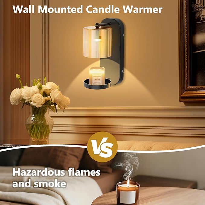 Wall Mounted Candle Warmer Lamp with Remote Control, Timer & Dimmer, Flameless Wax Melt Warmer for Jar Candles, Metal Wall Sconce for Home Fragrance & Decorative Lighting