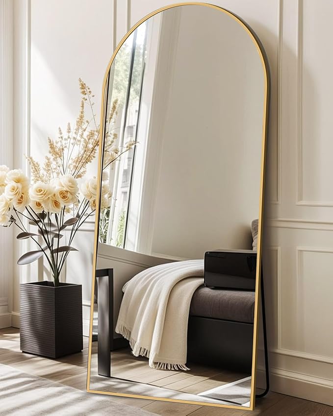 DMWOODFL 71"x26" Arched Full-Length Mirror with Explosion-Proof HD Glass - Oversized Floor or Wall-Mounted Full Body Mirror for Bedroom, Living Room, and Cloakroom (Gold)