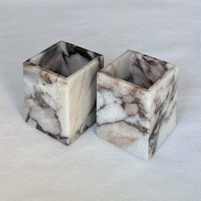 Natural Marble Stone Square Storage Container Empty Vessel Holder Cup for Candle/Pens/Sundries items (White Elephant Marble)