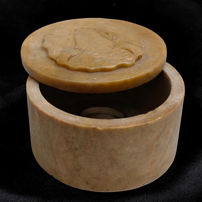 Soapstone Round Small Jewelry Box 2.25X1.5 inch, Hand Carved Designer, Makeup Organizer,Storage Box,Trinket Box, Ring Box, Jewelry Holder Organizer, Gifts for Women,Birthday Gift