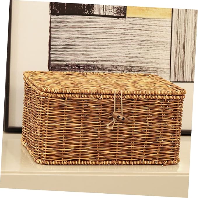 Beaupretty Imitation Rattan Desktop Storage Organizer Box Woven Sundry Makeup Container with Break Resistance for Home Office and Bathroom Use Decorative Storage