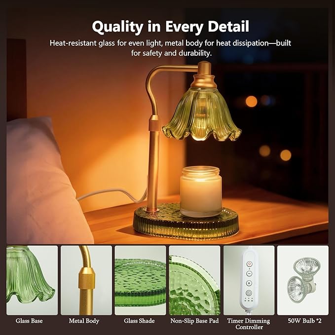 Candle Warmer Lamp with Timer Dimmable, Adjustable Candle Warmer Lamp for Jar Candles 3-Wick, Flameless Smokeless Candle Heater with 2 Bulbs, Home Decor Birthday Mothers Day for Women Mom