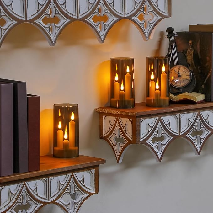 3 in 1 Flameless Taper Short Candles with 10 Key Remote Control and Timer, Battery Operated Pack of 2 LED Acrylic 3" x6" Grey Pillar Flickering Warm Light