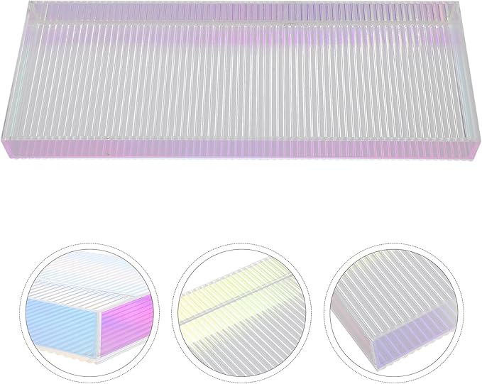 Acrylic Vanity Tray for Makeup and Perfume Organizer Small Striped Iridescent Cosmetic Storage Tray for Bathroom and Dressing Table Home Decorative