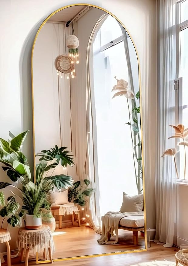 ITSRG Floor Mirror, Full Length Mirror with Stand, Arched Wall Mirror, 26"x68" Mirror Full Length, Gold Floor Mirror Freestanding, Wall Mounted Mirror for Bedroom Living Room, Gold