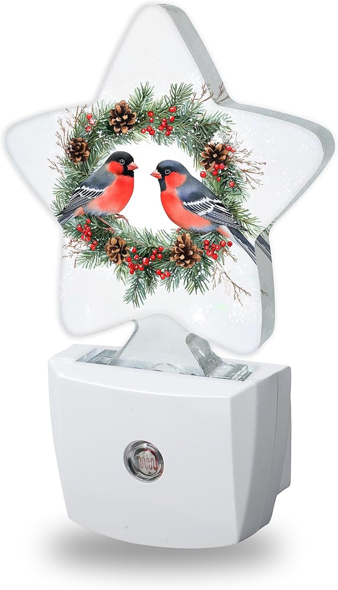 Watercolor Bullfinches Nightlights Plug in Wall,Decorative Star Lamp with Automatic Lighting for Living Space,Gentle Glow for Kids Room,Hallway,Bathroom
