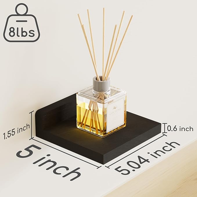 QsQueen Small Floating Shelves Mini Shelves Hanging Display 5 Inch Wall Shelf for Bathroom Livingroom Bedroom,3 Pack, with 2 Types of Installation, Great for Room Decor