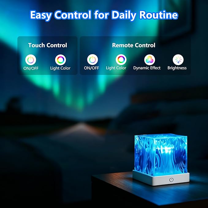 HUMIIEYE Northern Lights Projector, 1800mAh Battery Operated Aurora Night Light Cube, 16 Color, Remote Mood Lighting Galaxy Projector, Trendy Cute Stuff for Kids Teen Girls Gifts Bedroom Room Decor