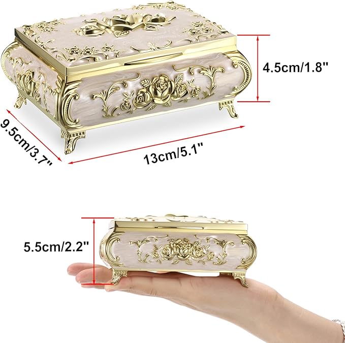 Hipiwe Metal Jewelry Organizer Box Antique Decorative Treasure Chest Keepsake Storage Case for Rings Earrings Holder Gift for Women, Medium