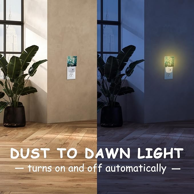 Night Light,Blossoming Almond Tree Oil Painting Plug-in Night Light Auto Dusk-to-Dawn Sensor Energy Efficient LED Lamp for Room Decor,Hallway,Kitchen,Bathroom,Nursery,Stairs