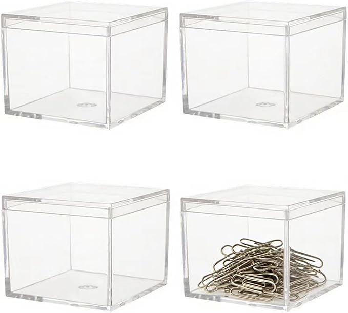 KissYou Small Acrylic Box Clear Boxes with Lid Acrylic Square Cube for Display Jewelry Storage Contanier Graduation Wedding Birthday Party Decorative Box