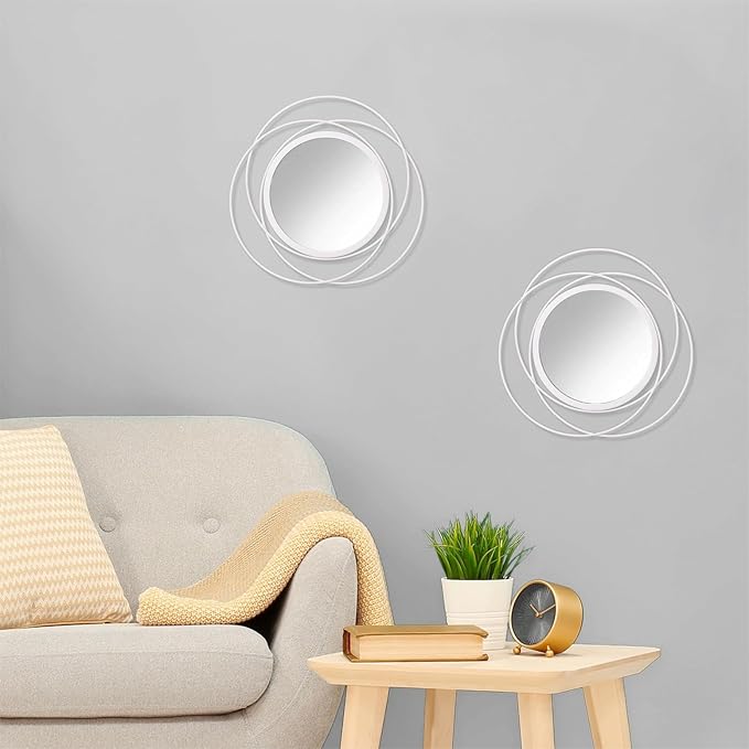 2 Set Gold Circle Mirrors Wall Decorative Metal Wall Mirror, Art Small Round Wall Home Mirror, Decor Living Room Bedroom Bathroom Entryway 12''