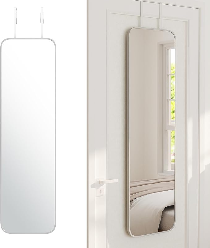 NARCISSUS 47x14 Mirror Door Hanging Full Length,Over Door or Wall Mounted Aluminum Alloy Frame Tempered Glass Rectangle Full Body Mirrors for Bedroom Dressing Living Room Bathroom 47 inch Silver