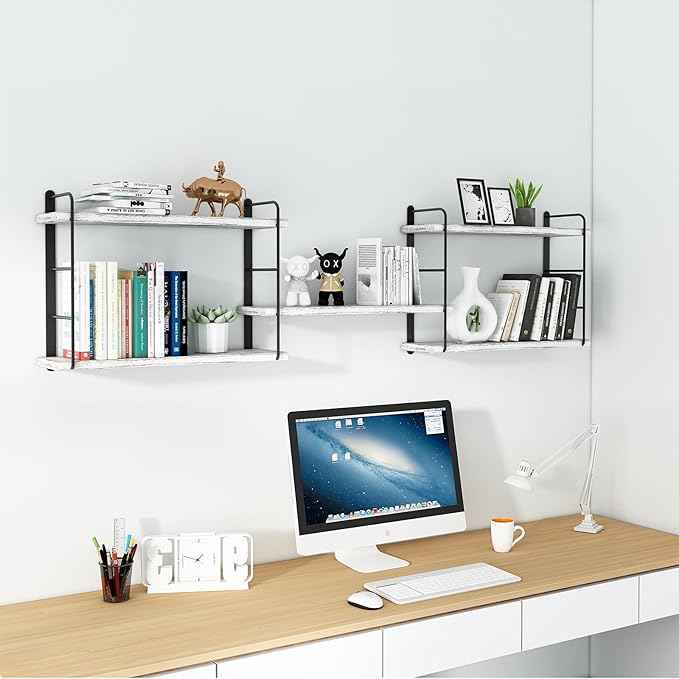 MXCSE Wall Shelves, Wall Mounted Bookshelves, DIY Floating Shelves for Wall, Wood Hanging Book Shelves for Room, Bedroom, Living Room, Easy Installation (Washed White, 50W x 17H)