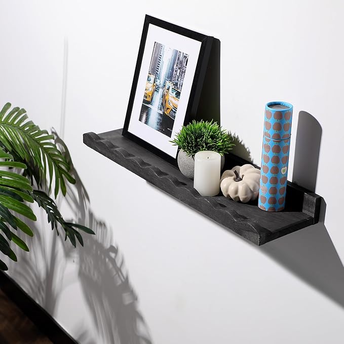 Suzile 2 Pcs Scalloped Shelves Wall Floating Shelves Set for Room, Bathroom, Bedroom, Cute Room Decor Aesthetic and Books, Toys, Photo Frames Storage(12",Black)