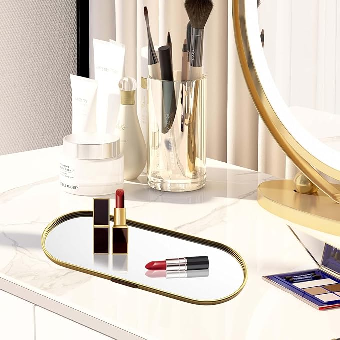 Mirror Tray - Oval Metal Mirrored Tray, Elegant Bathroom Organizer, Decorative Perfume Display, Large Capacity Vanity Accessory | Perfumes Makeup Dresser Vanitys for Perfume Makeup Dresser Vanity