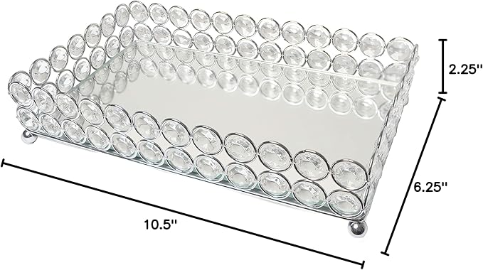 Elegant Designs HG1010-CHR Elipse Crystal Decorative Mirrored Jewelry or Makeup Cosmetic Perfume Vanity Organizer Tray, Chrome (Pack of 3)