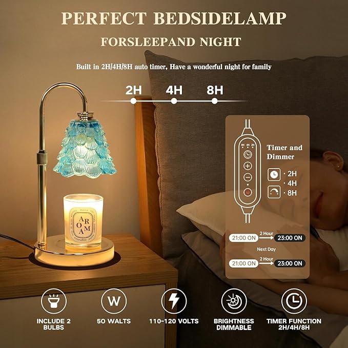 GEEZO Fragrance Candle Warmer Lamp，Electric Candle Warmer with Timer & Dimmer，Mom Christmas Birthday Gifts for Women, House Warming Gifts New Home Bedroom Decor