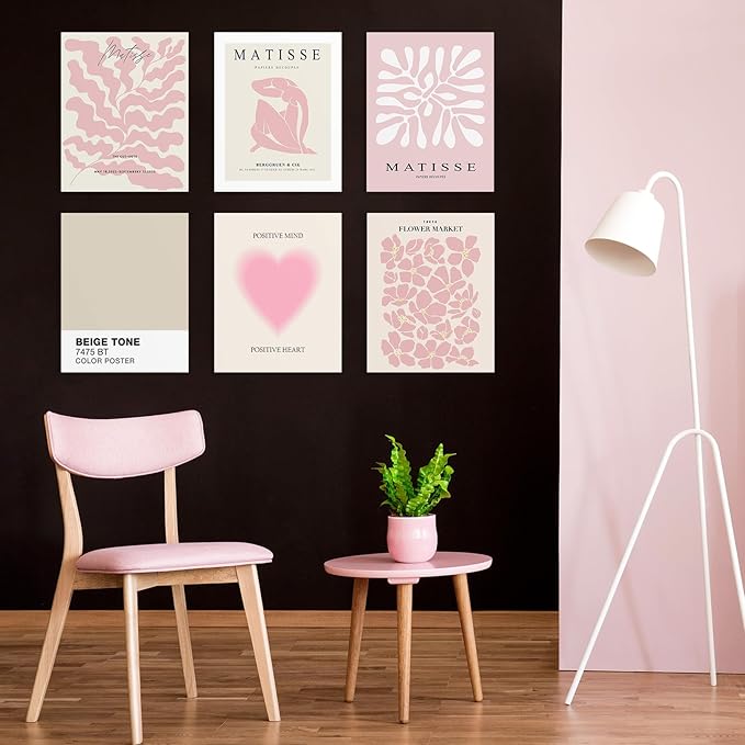 Habseligkeit Pink Matisse Wall Art Prints, Abstract Wall Art Exhibition Posters, Vintage Wall Art Prints, Retro Room Decor for Girl's Bedroom 11x14 inch, Unframed