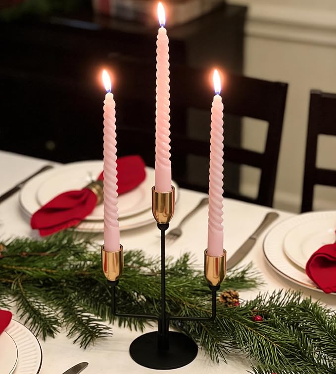 Metal Triple Taper Candle Holder, Modern Gold & Black Candle Holder with Stable Base, Decorative Candle Stand for Home Decor, Wedding, Dining, Party, Anniversary