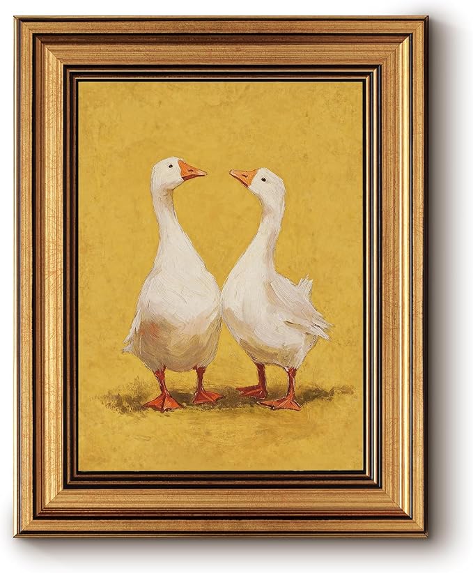 Bzstyleart Vintage Wall Art Decorfor LIving Room, Canvas Framed Wall Art Decor Kitchen Farmhouse, Animal Painting Picture, Valentines Home Decor Aesthetic for Friend or Family, Two Goose, 8 x 10 Inch
