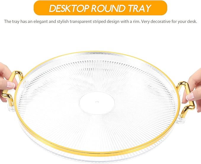 Lurrose Teacup Tray with Gold Rim, Striped Decorative Centerpiece Tray for Home, Multipurpose Fruit and Candy Platter, Makeup Organizer for Bathroom and Kitchen Use