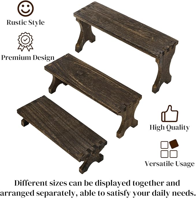 ZAVOOS 6 Pack Wood Risers Display Stands, 3 Tier Rectangular Wooden Cupcake Stands Rack for Vendor, Rustic Tiered Decorative Perfume Organizer Shelf for Food, Dessert, Collectibles, Party