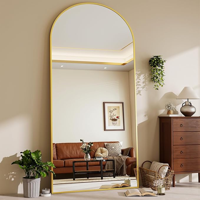 71" x 30" Arch Full Length Mirror - Floor Full Body Mirror with Aluminum Frame - Standing, Leaning or Hanging, for Bedroom, Living Room, Gold