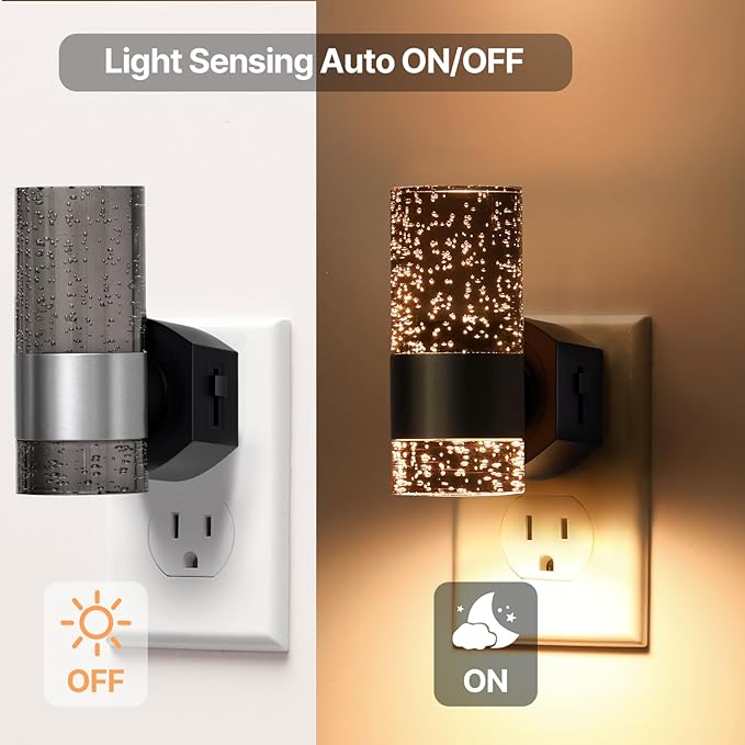 LED Dimmable Night Lights Plug into Wall, 2-Pack Bright Plug in Nightlight, Dusk-to-Dawn, Adjustable Brightness 0-100LM, Auto-On/Off Home Decor for Bedroom, Bathroom, Hallway, Kitchen, 3000K