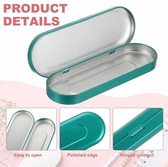 uxcell 3pcs Metal Hinged Tins Box, 6.9x2.4x0.7 Inch Rectangular Empty Tin Box Portable Pencil Containers for Pen Makeup Brushes Home Organizers, Green