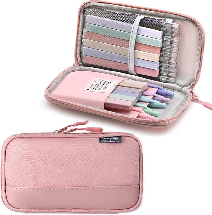 Big Capacity Pen Case Large Storage Pen Pouch Aesthetic, Office Pen Marker Case Simple Sturdy Multifunctional Bag Organizer for Man Women(Pink)
