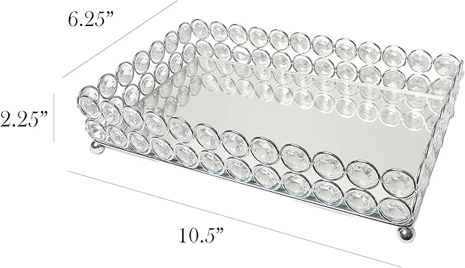 Elegant Designs HG1010-CHR Elipse Crystal Decorative Mirrored Jewelry or Makeup Cosmetic Perfume Vanity Organizer Tray, Chrome