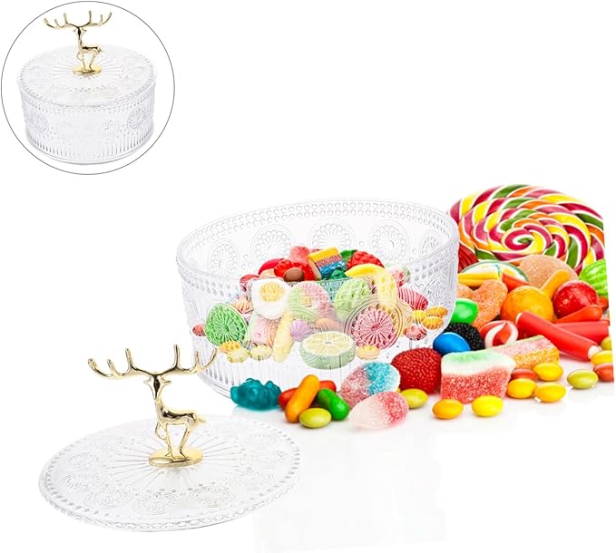 Cabilock Embossed Transparent Jewelry Storage Box with Lid Multi Functional Bracelet Organizer and Makeup Container Portable Lightweight Candy Dish for Vanity and Bathroom Countertop