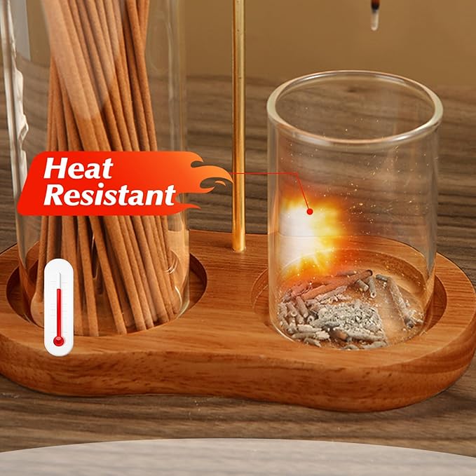 2 in 1 Incense Holder for Sticks, Hang Upside Dowd Incense Burner with Glass Ash Catcher, Anti-Ash Flying and Incense Sticks Storage, for Meditation Yoga Spa Home Decor Office (Wood, Dark Brown)
