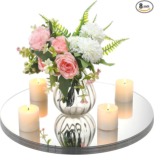 Amyhill 8 Pcs Round Mirrors for Centerpieces Table Decorations Acrylic Circle Mirrors Tray Candle Plates for Wedding Baby Shower Birthday Party Bulk Supplies(16 Inch)
