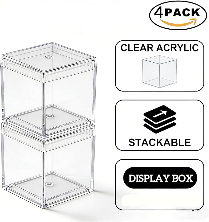 KissYou Acrylic Box with Lid Clear Candy Boxes Acrylic Square Cube 4 Pieces Display Case Transparent Jewelry Storage Box Graduation Wedding Birthday Party Decorative Boxes