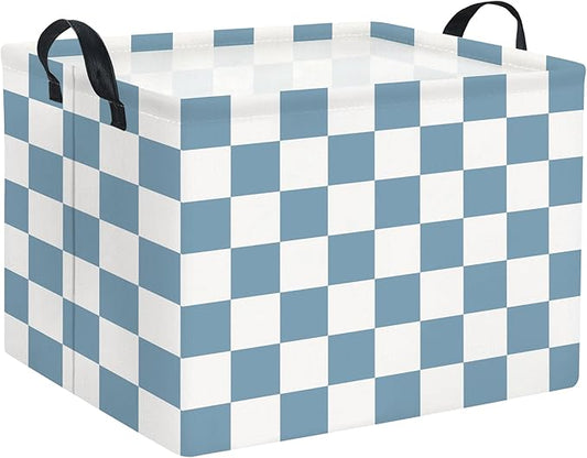 HIYAGON Rectangular Kids Basket Baby Girl Basket Fabric Storage Bin Organizer Box Room Decor(Blue Checkered)