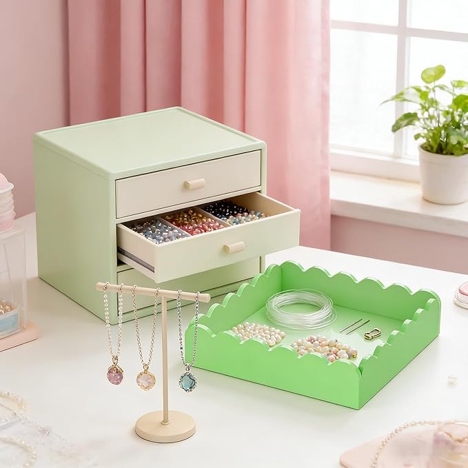Scalloped Acrylic Tray, 8x8 Inch Glossy Green Acrylic Decorative Tray for Home Decor, Acrylic Organized Tray for Bathroom Vanity Countertop Square Display Tray for Perfume (Square Green)