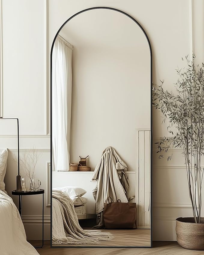 Suidia 68"x26" Arched Full Length Mirror with Stand, Full Body Mirror with Aluminum Frame, Freestanding/Leaning/Wall-Mounted, Floor Mirrors for Bedroom, Living Room, Entryway, Dressing Room, Black
