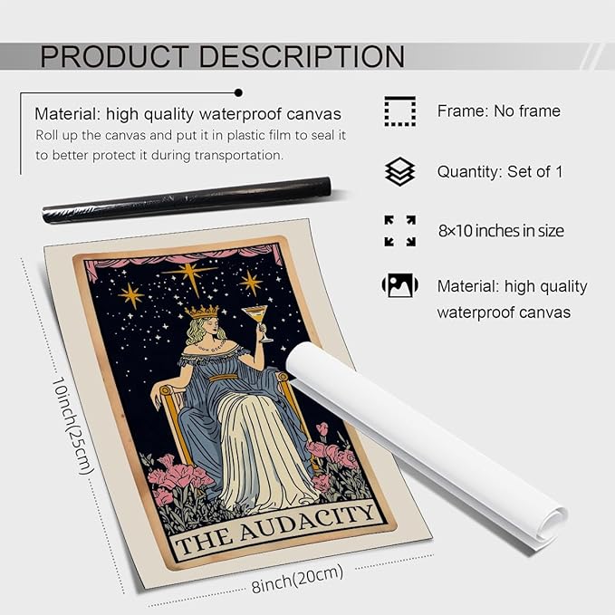 WIUHIO Fun Tarot Canvas Wall Art Feminist Aesthetic Poster Vintage Whimsical Witchy Prints Trendy Funny Quote Wall Decor for Bedroom Wall Decor 08x10 inch Unframed
