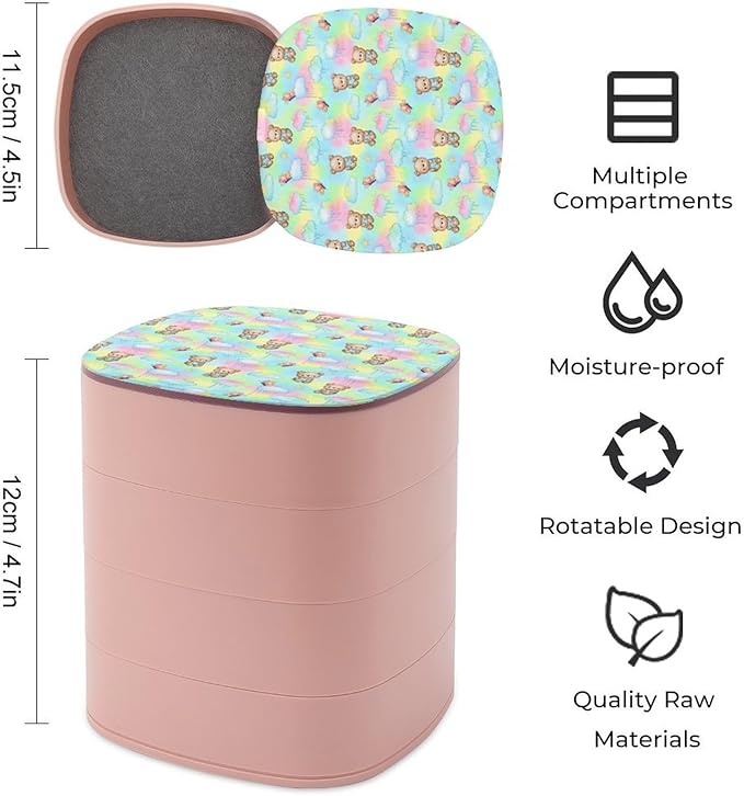 4-Layers Rotating Jewelry Box with Mirror Jewelry Organizer Case Polar Bear And Butterfly Earring Holder for Women