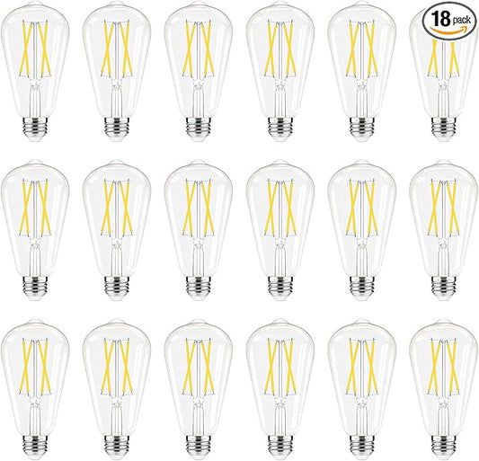 GvvooHome Dimmable LED Edison Bulbs, 4000K Daylight White, 6W Equivalent to 60 watt E26 LED Bulb, ST58 Vintage Light Bulbs, 600LM, 90+ CRI, E26 Base, Clear Glass, 18 Pack