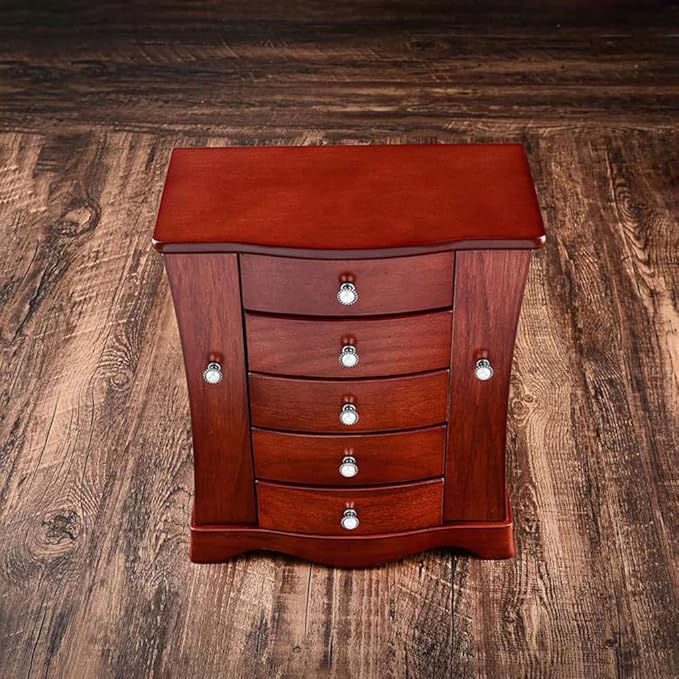 Makeup Organizers Wooden Jewelry Box Multi-Layer Drawer Storage Box Ring Earring Necklace Bracelet Watch Small Jewelry Storage Box Retro Jewelry Box 10.23 Inches Jewelry Case