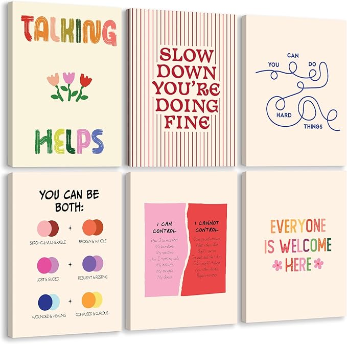 Mental Health Office Wall Decor Therapy Wall Art Mental Health Canvas Posters Motivational Inspirational Quotes Picture Boho Positive Artwork for Counseling Office Classroom 12x16x6 Inch Ready to Hang