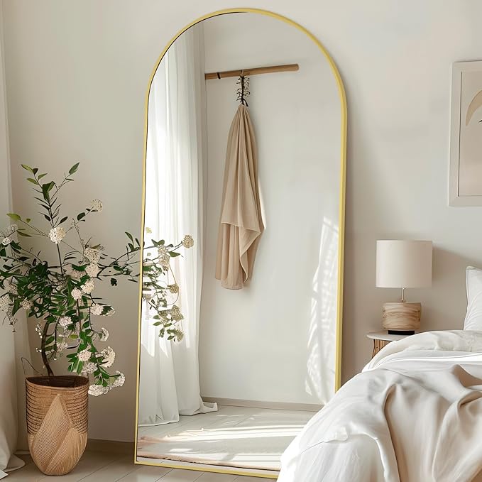 76"X34" Large Floor Mirror Full Length, Gold Arched Full Length Mirror with Stand, Hanging or Leaning Standing Full Body Mirror for Bedroom Living Room Gym, Tempered Glass