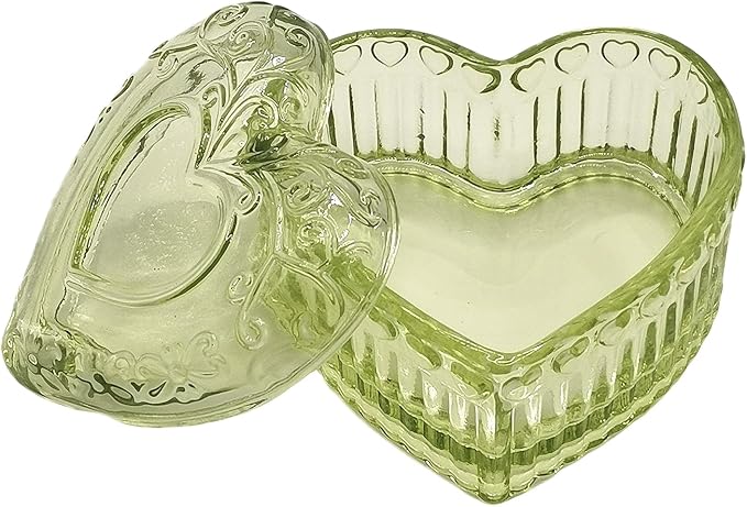 Glass Jewelry Box Heart Shape Cute Box for Storage Ring Earring Trinket Vintage Jewelry Organizer Decorative Gift for Women Girls-GRB003-Green