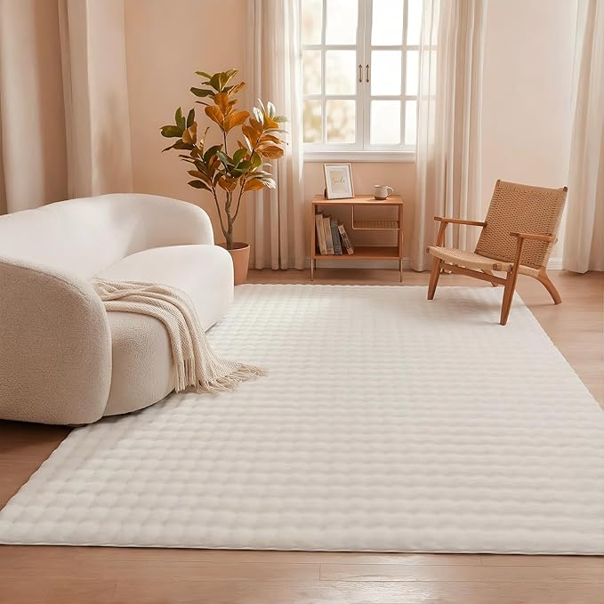 Pauwer Area Rugs for Living Room, 6x9 Fluffy Faux Fur Rug Non Slip Machine Washable Soft Shaggy Indoor Floor Carpet for Bedroom Dorms Playroom, Cream