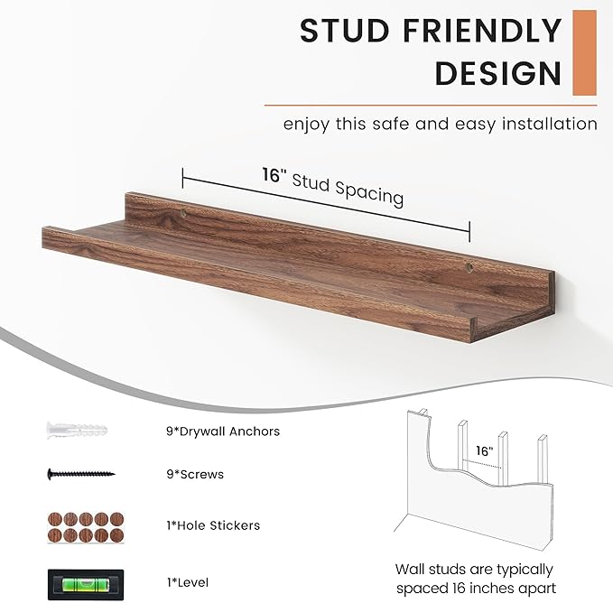 FLYJOE Floating Picture Ledge Shelves for Wall Set of 4, 24 Inch Wall Shelves with Lip Long Large Nursery Book Shelf for Toys Storage Kids Bookshelf Wall Mounted Living Room Bedroom Decor Frames