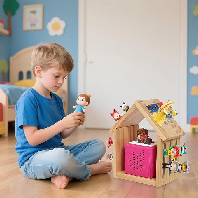 for Tonies Shelf, Compatible with Toniesbox 1 and Toniesbox 2 Tonies Magentic Wall Shelf for Creative Tonies Figures 12-40 Characters Wooden Tonie Storage Shelves for Kids Play Room(House Shape)